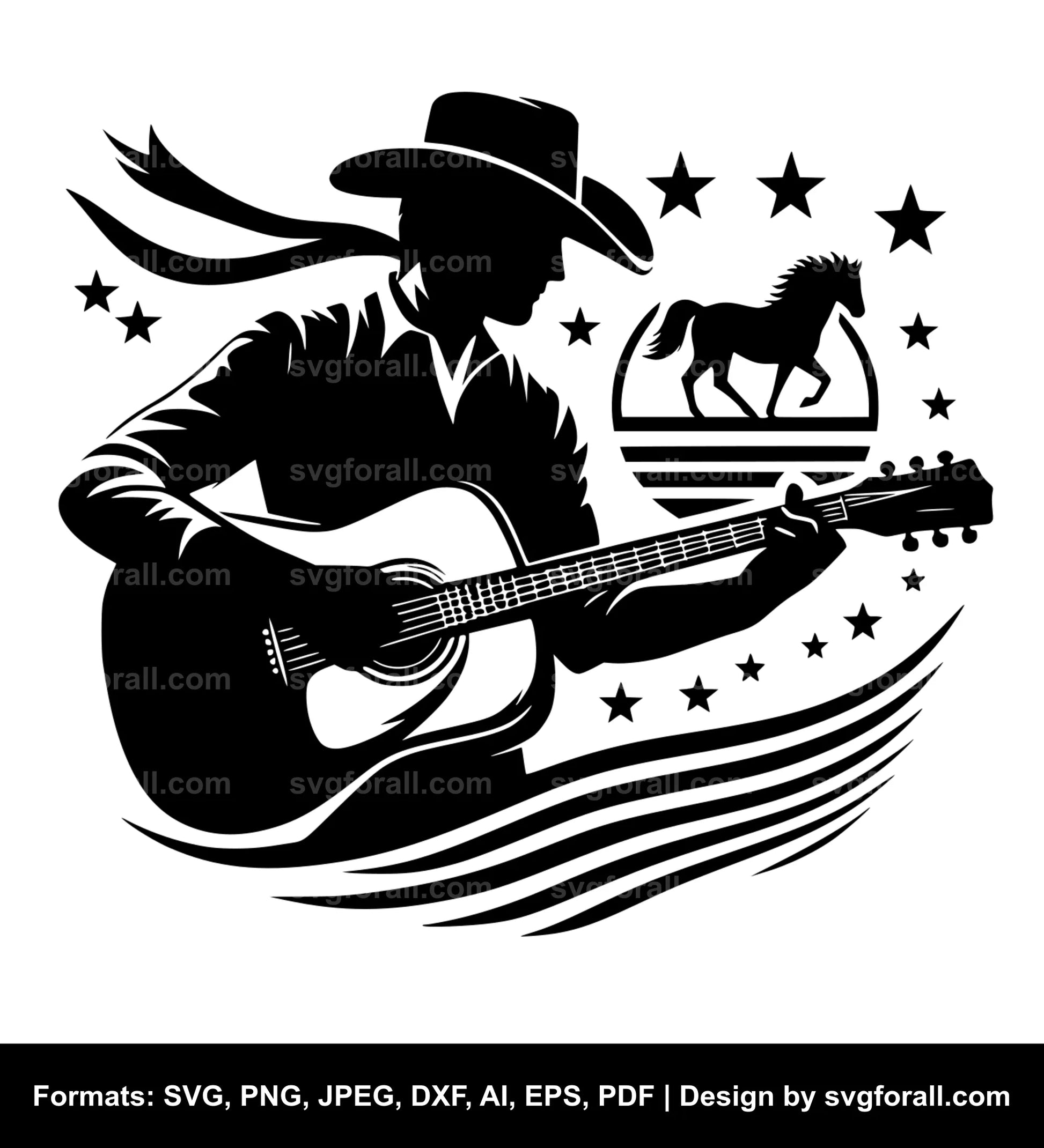 Cowboy Playing Guitar SVG PNG