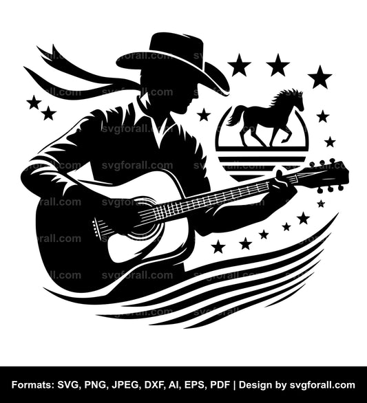 Cowboy Playing Guitar SVG PNG