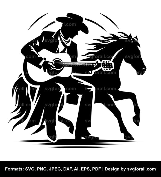 Cowboy Playing Guitar SVG Vector