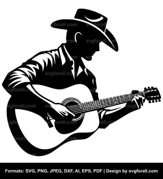 Cowboy Playing Guitar SVG Vector File