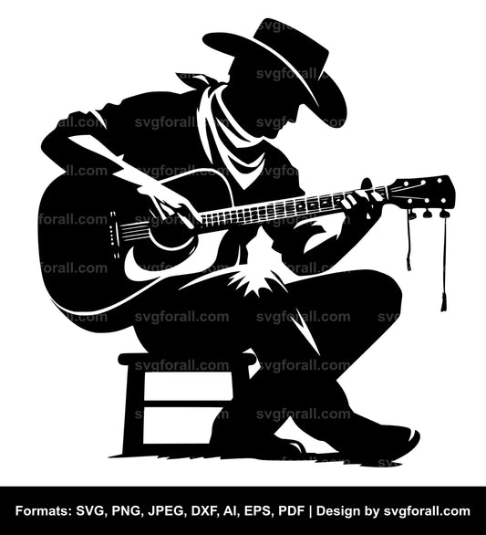 Cowboy Playing Guitar Vector SVG