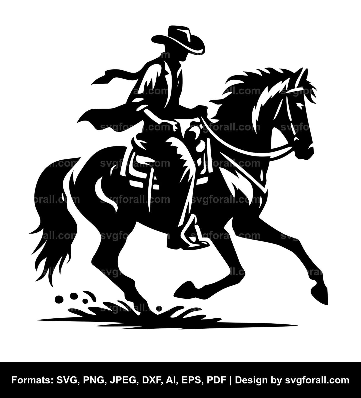 Cowboy Riding Horse Black SVG