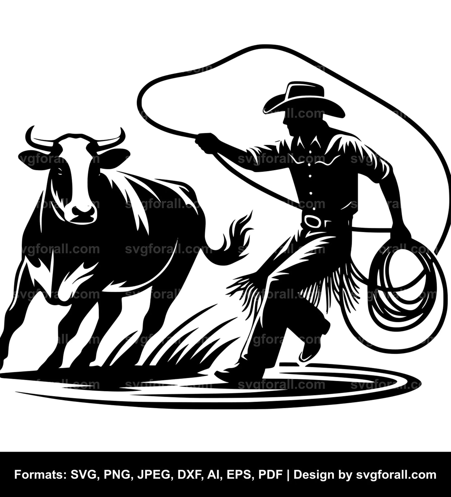 Cowboy Roping Cow Black SVG