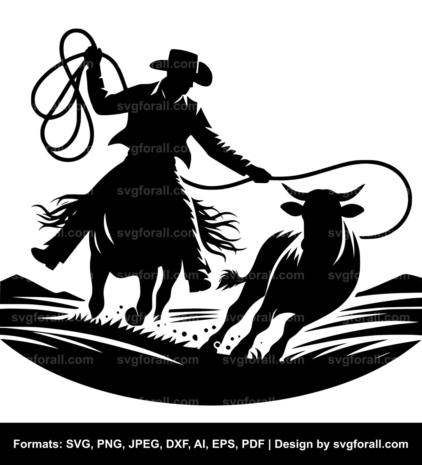 Cowboy Roping Cow SVG PNG