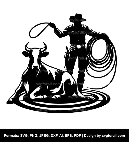 Cowboy Roping Cow SVG Vector