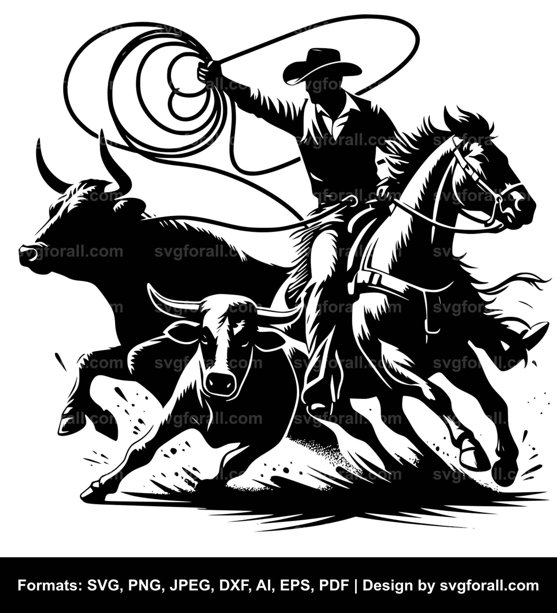 Cowboy Roping Cow Vector SVG