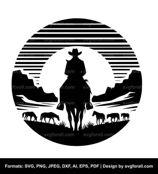 Cowboy Sunset Black SVG