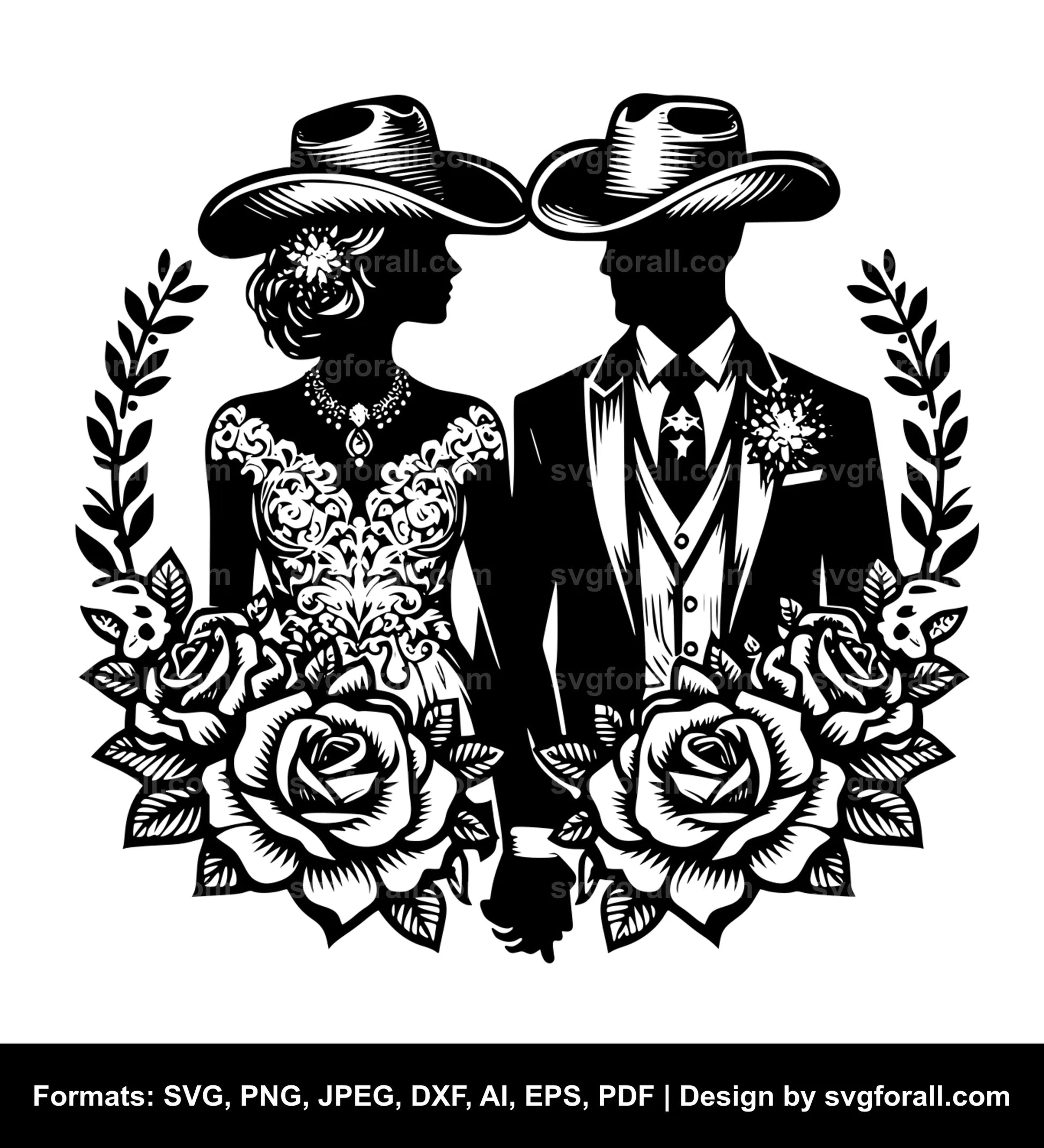 Cowboy Wedding Black SVG