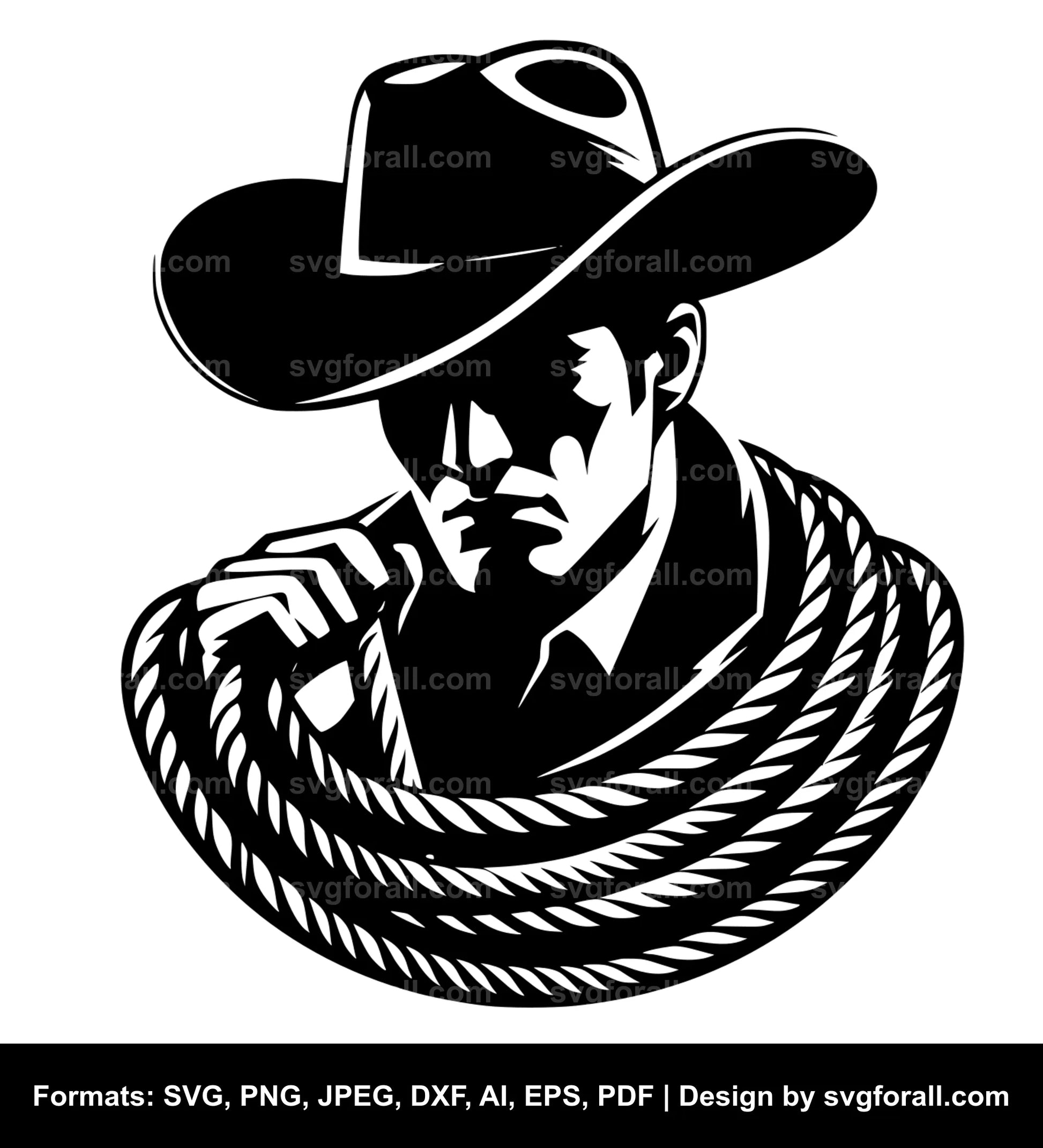 Cowboy With Lasso Rope Black SVG