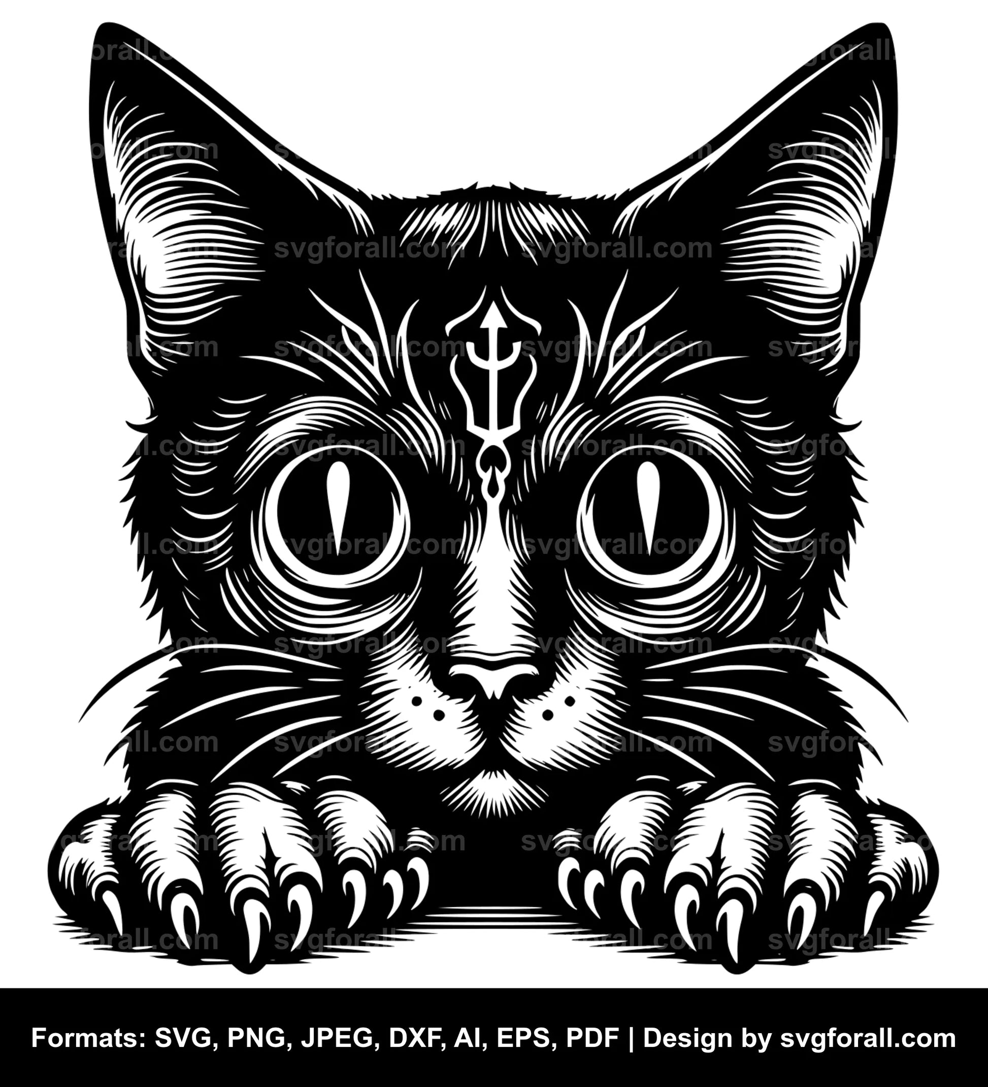 Creepy Cat Black SVG