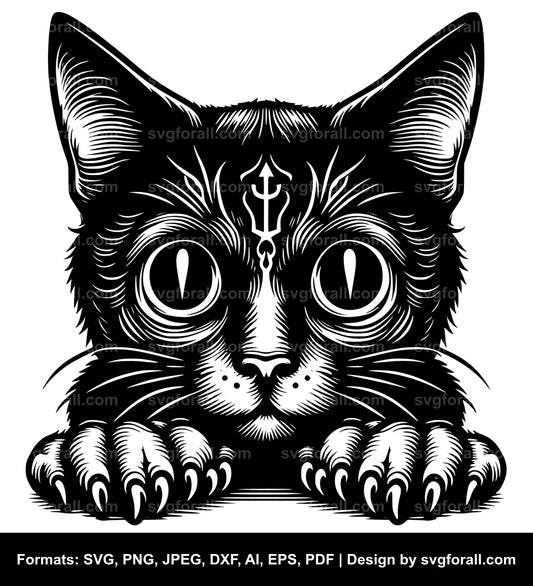 Creepy Cat Black SVG