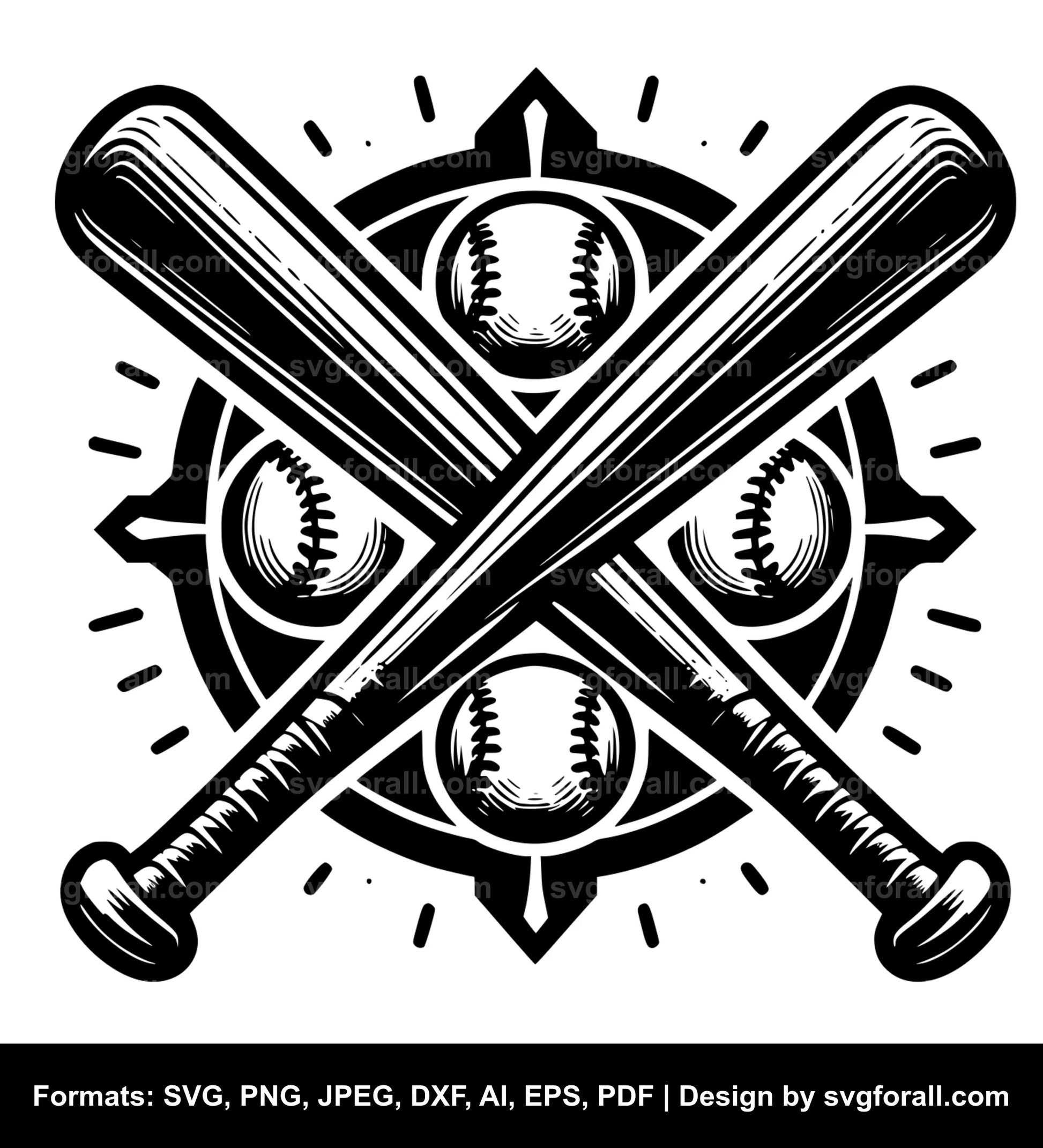 Crossed Baseball Bat Black SVG