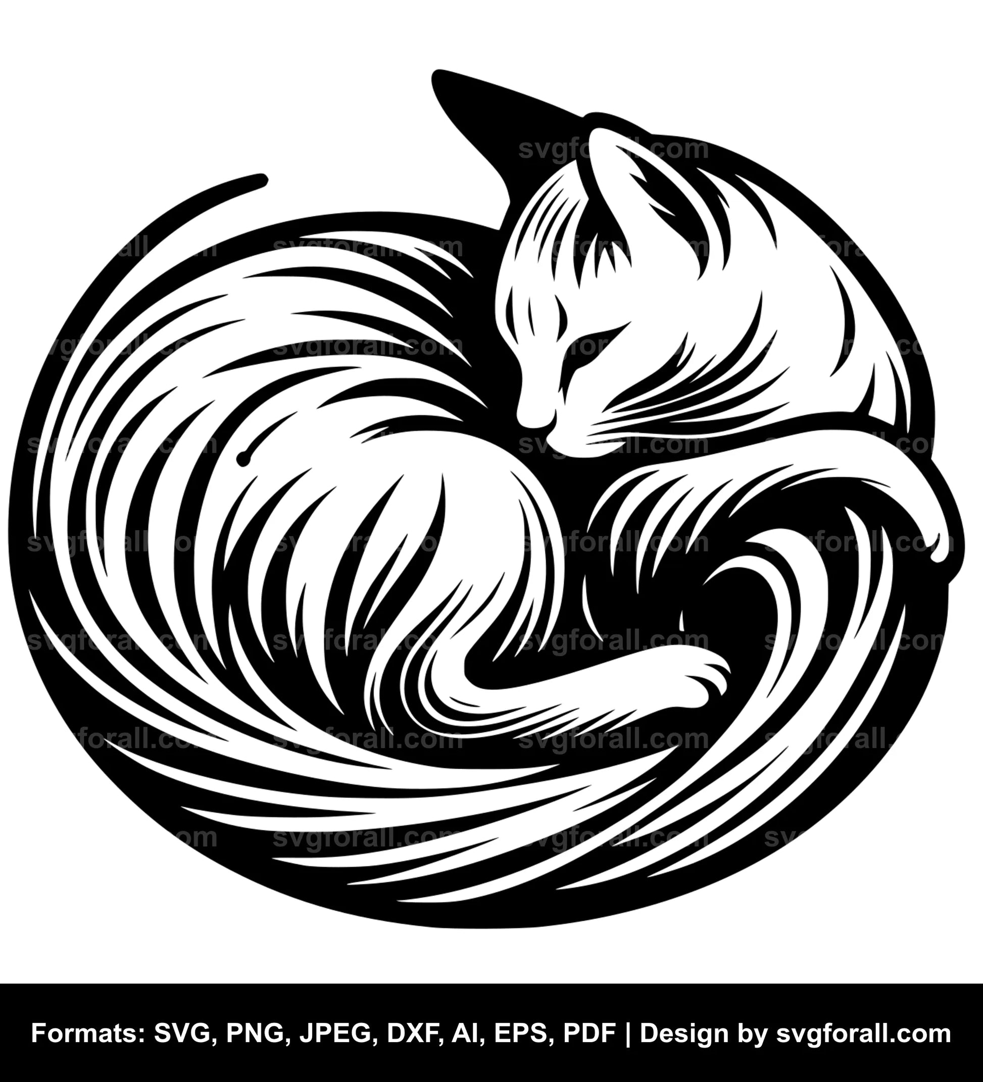 Curled Up Cat Black SVG