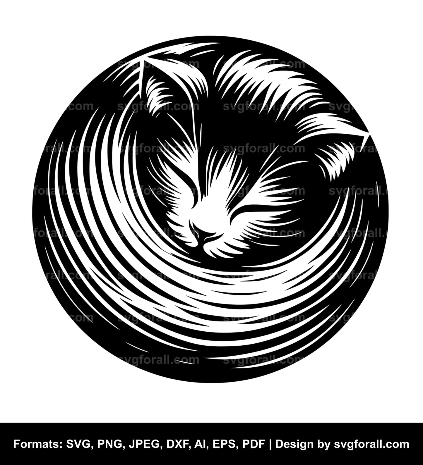 Curled Up Cat SVG Vector