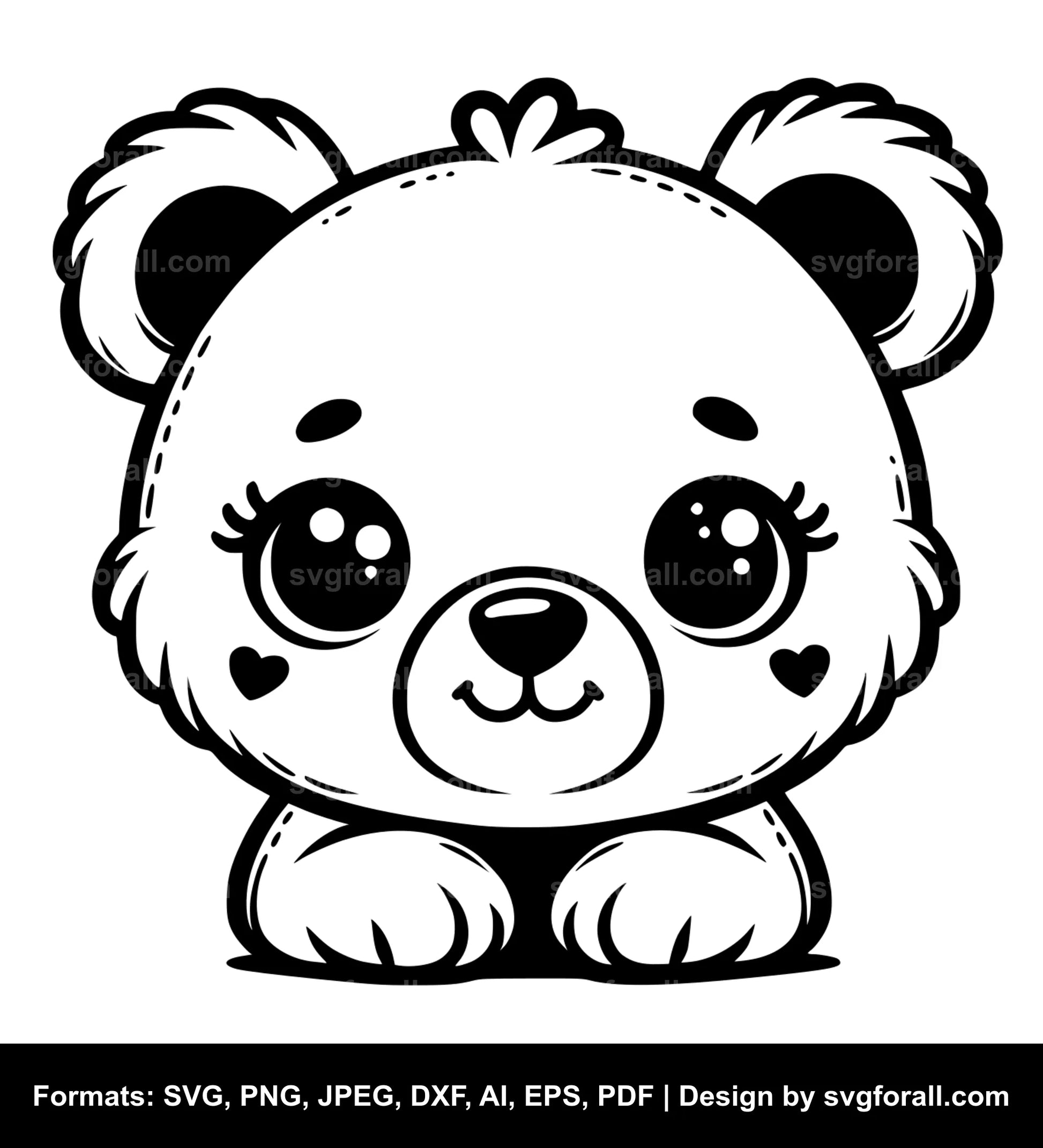 Cute Baby Bear Black SVG