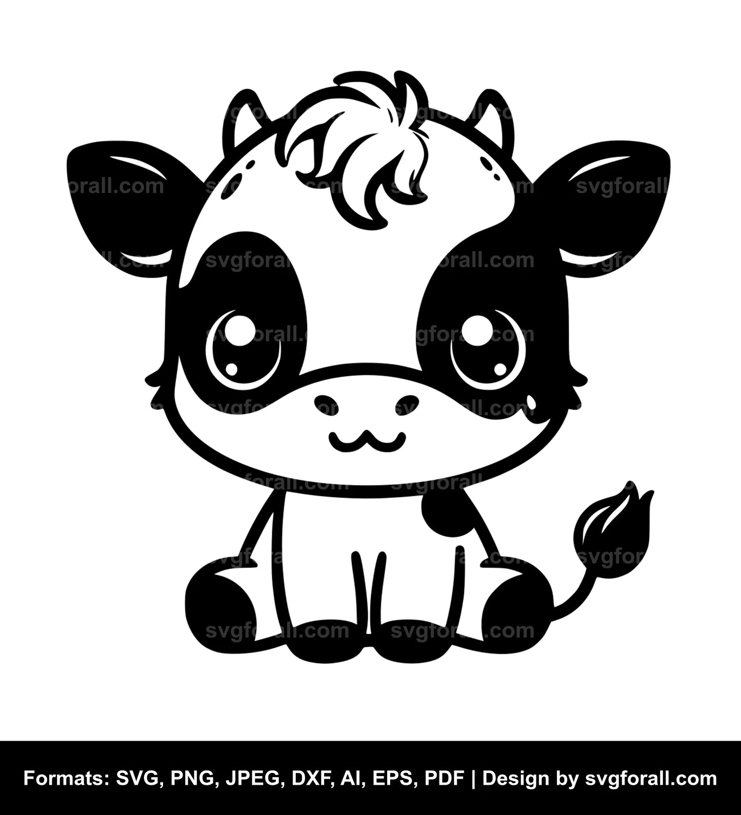 Cute Baby Cow Black SVG