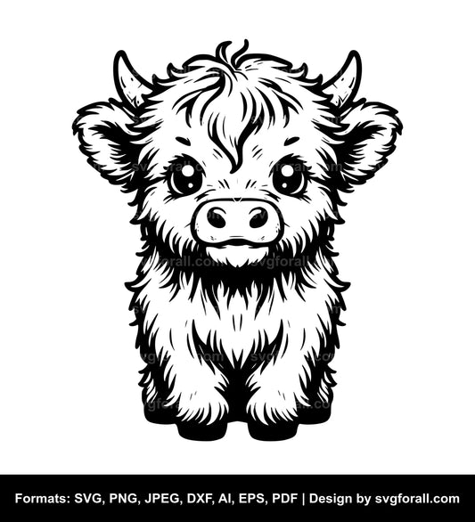 Cute Baby Highland Cow SVG Vector