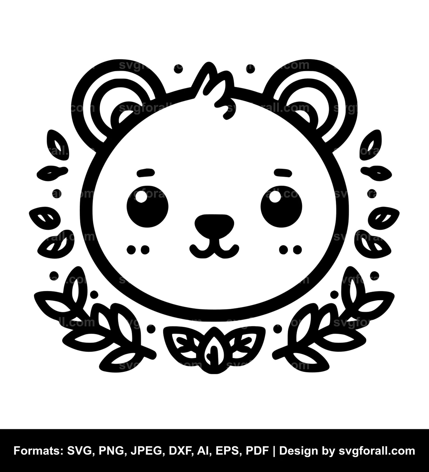 Cute Bear Face Black SVG