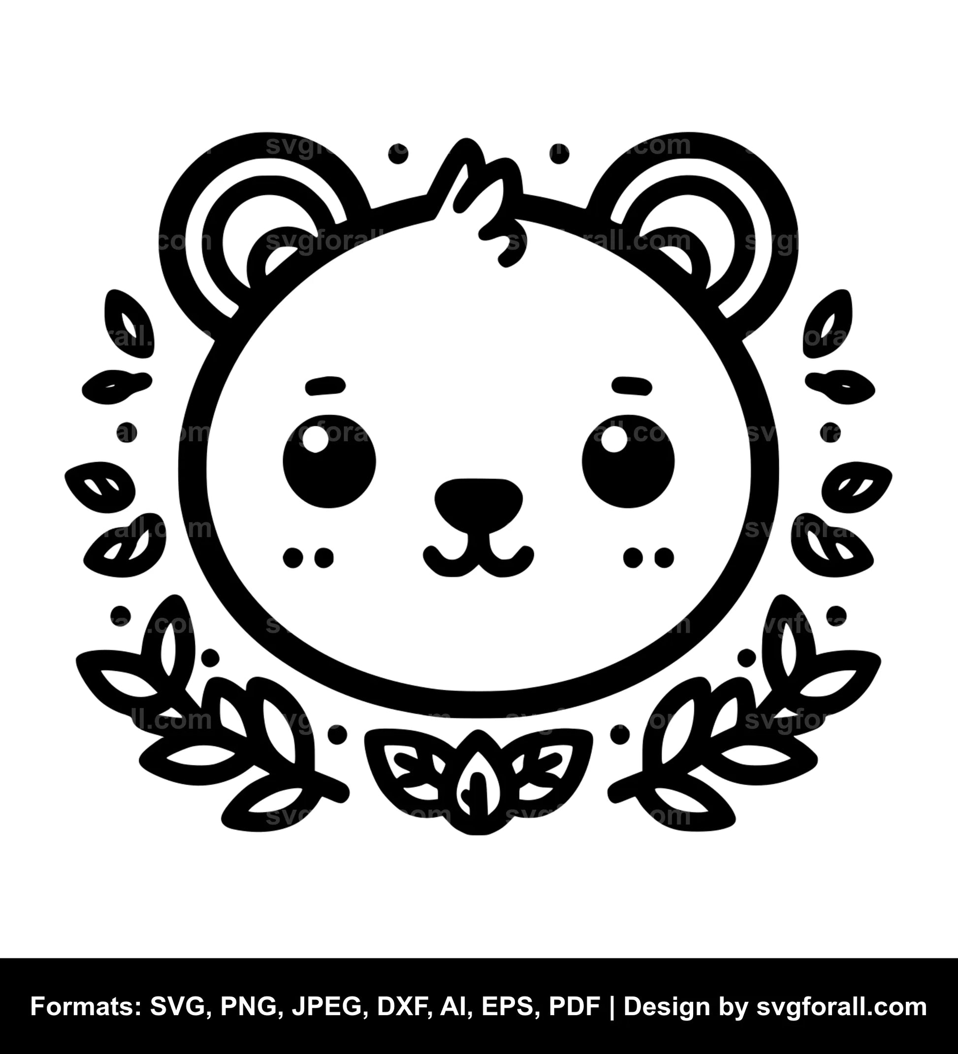 Cute Bear Face Black SVG