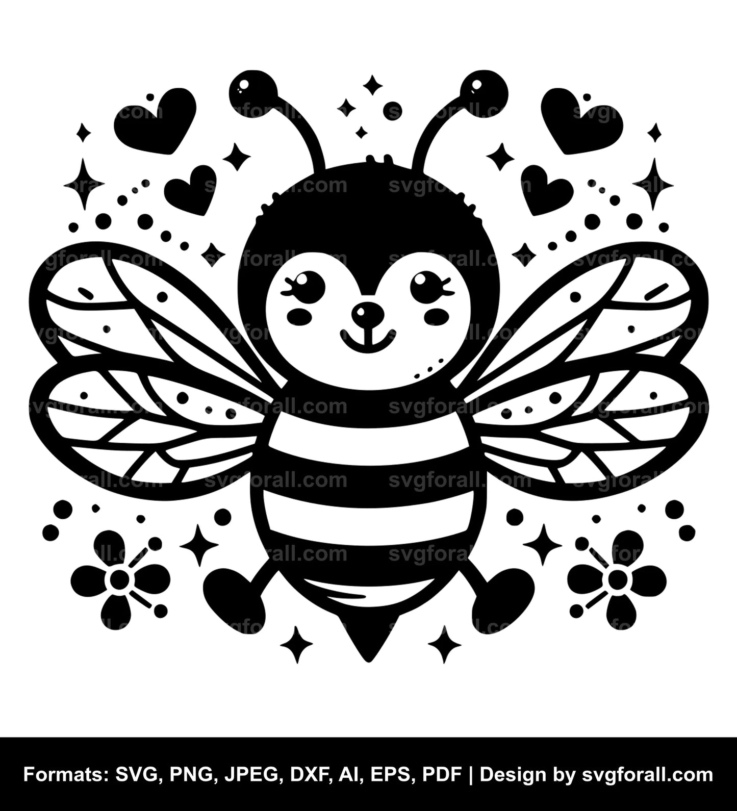 Cute Bee Black SVG