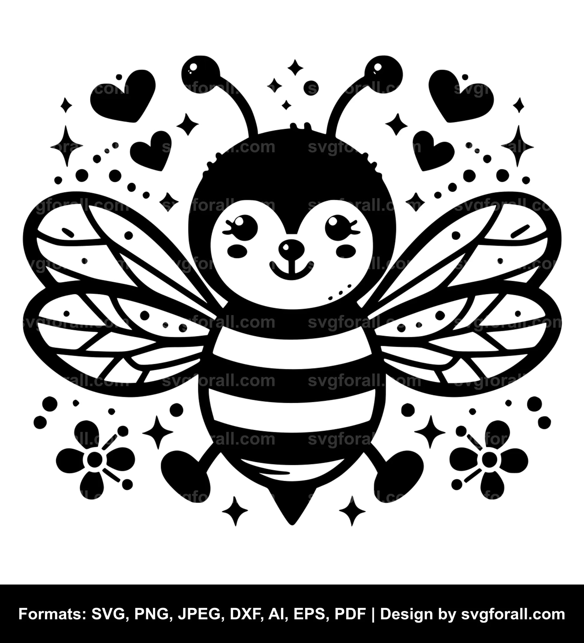 Cute Bee Black SVG