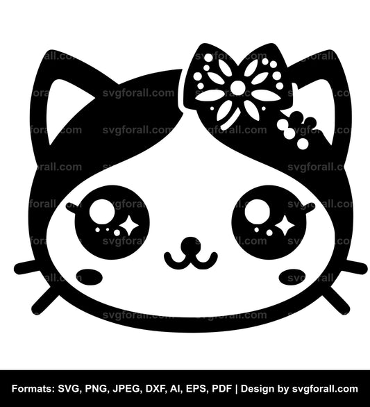 Cute Cat Face Black SVG