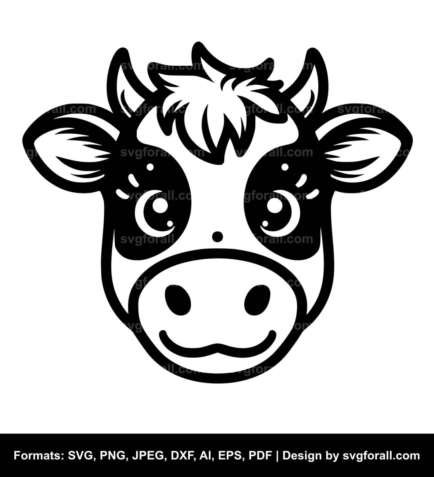 Cute Cow Face Black SVG