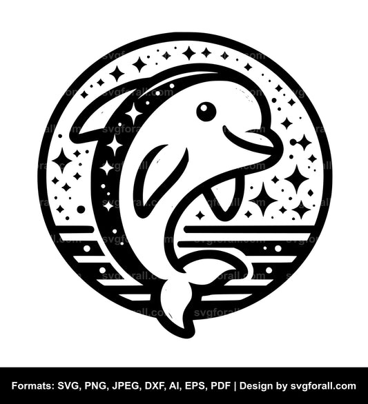 Cute Dolphin Black SVG