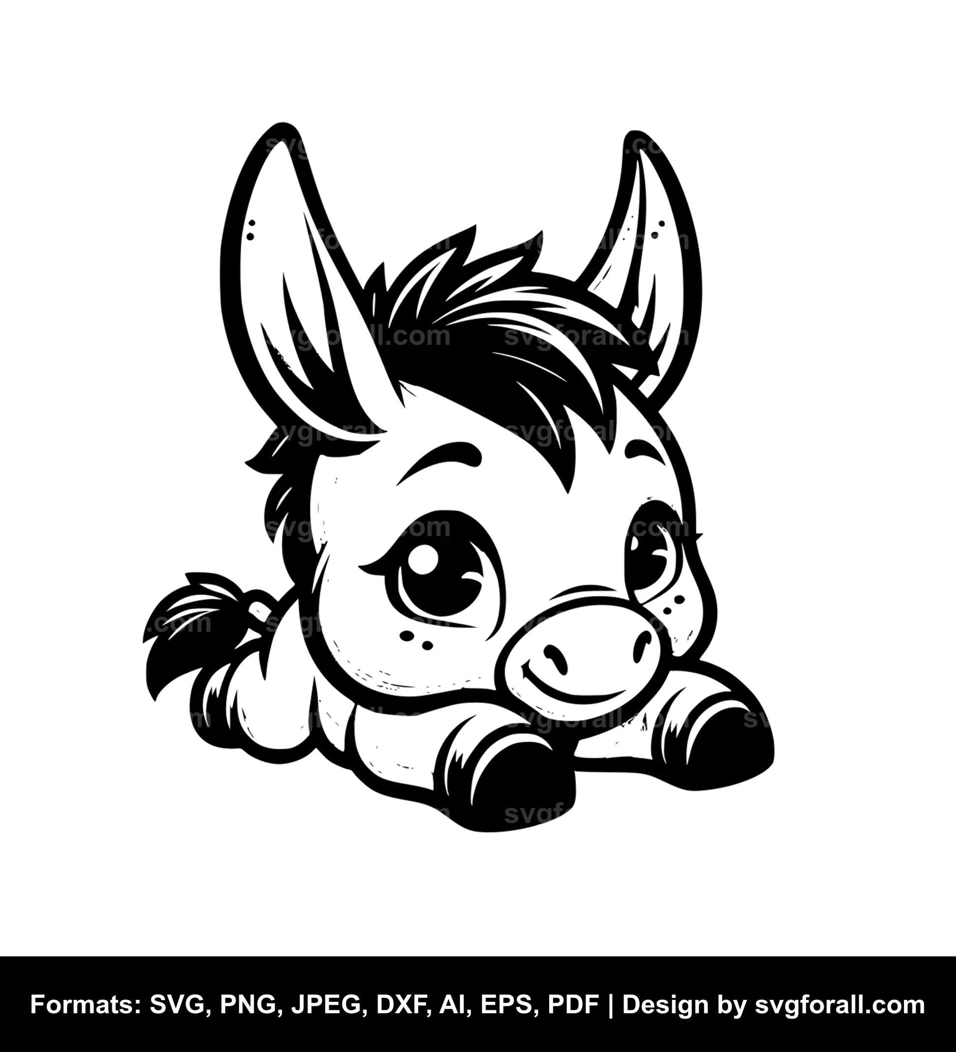 Cute Donkey Black SVG