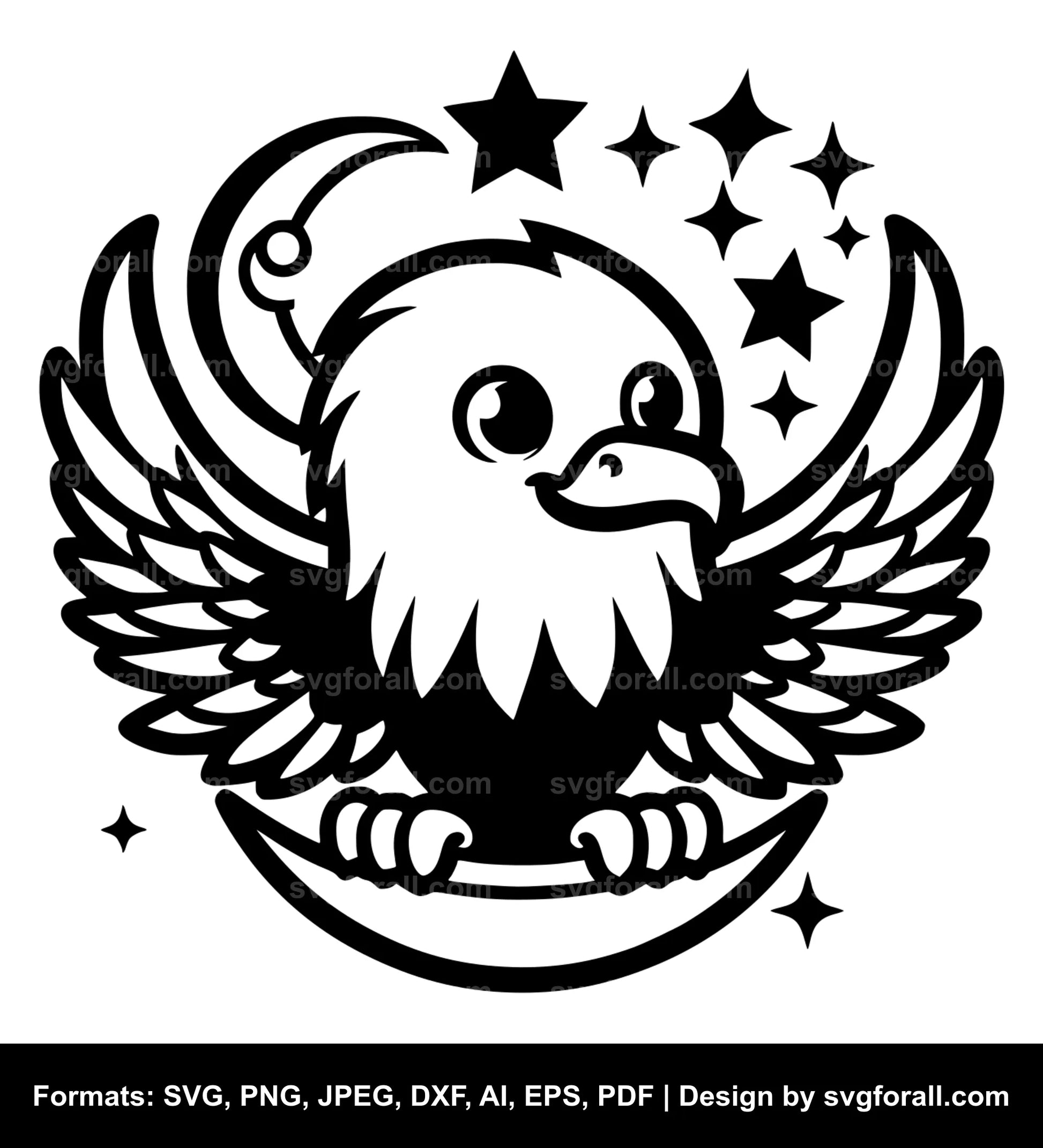 Cute Eagle Black SVG