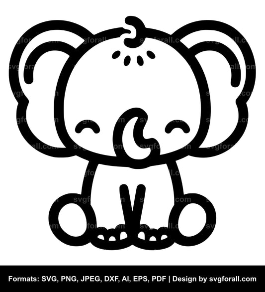 Cute Elephant Black SVG