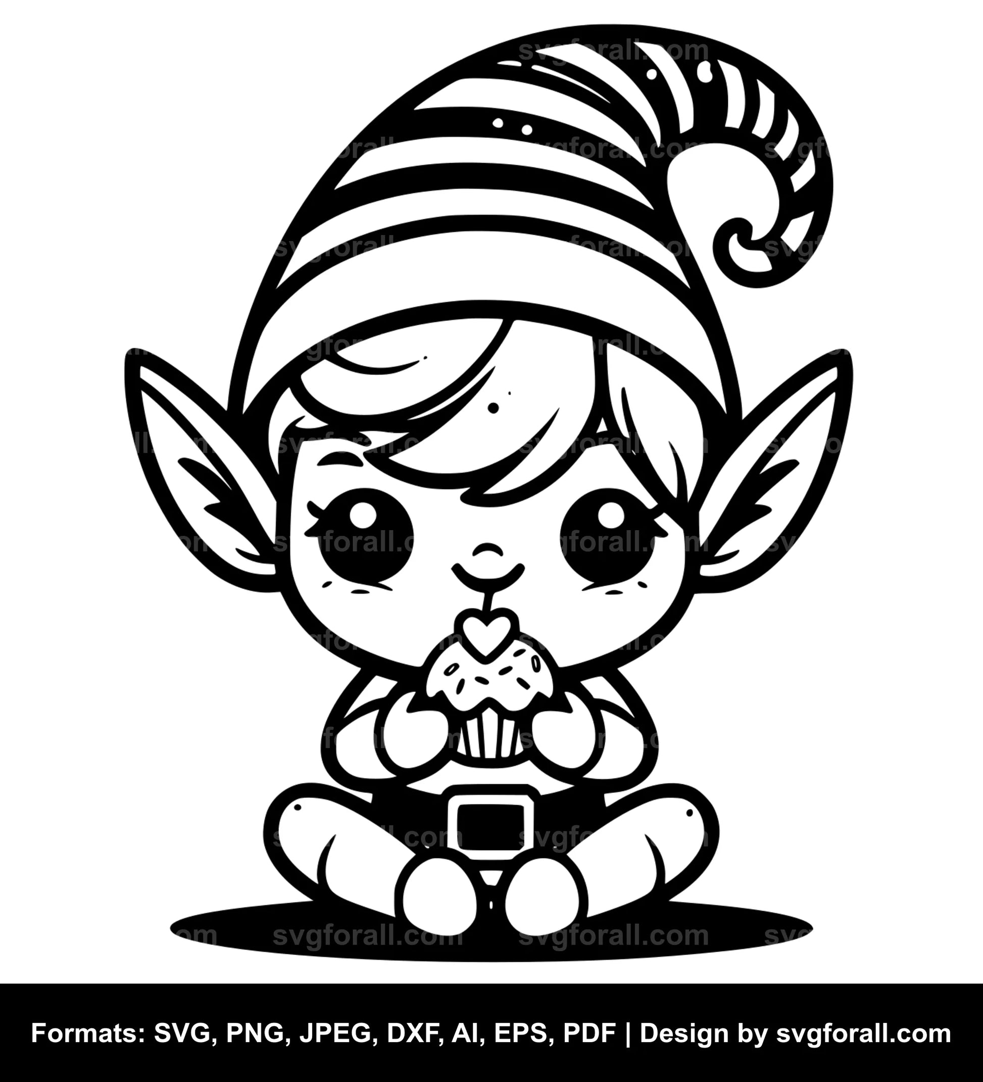 Cute Elf Black SVG