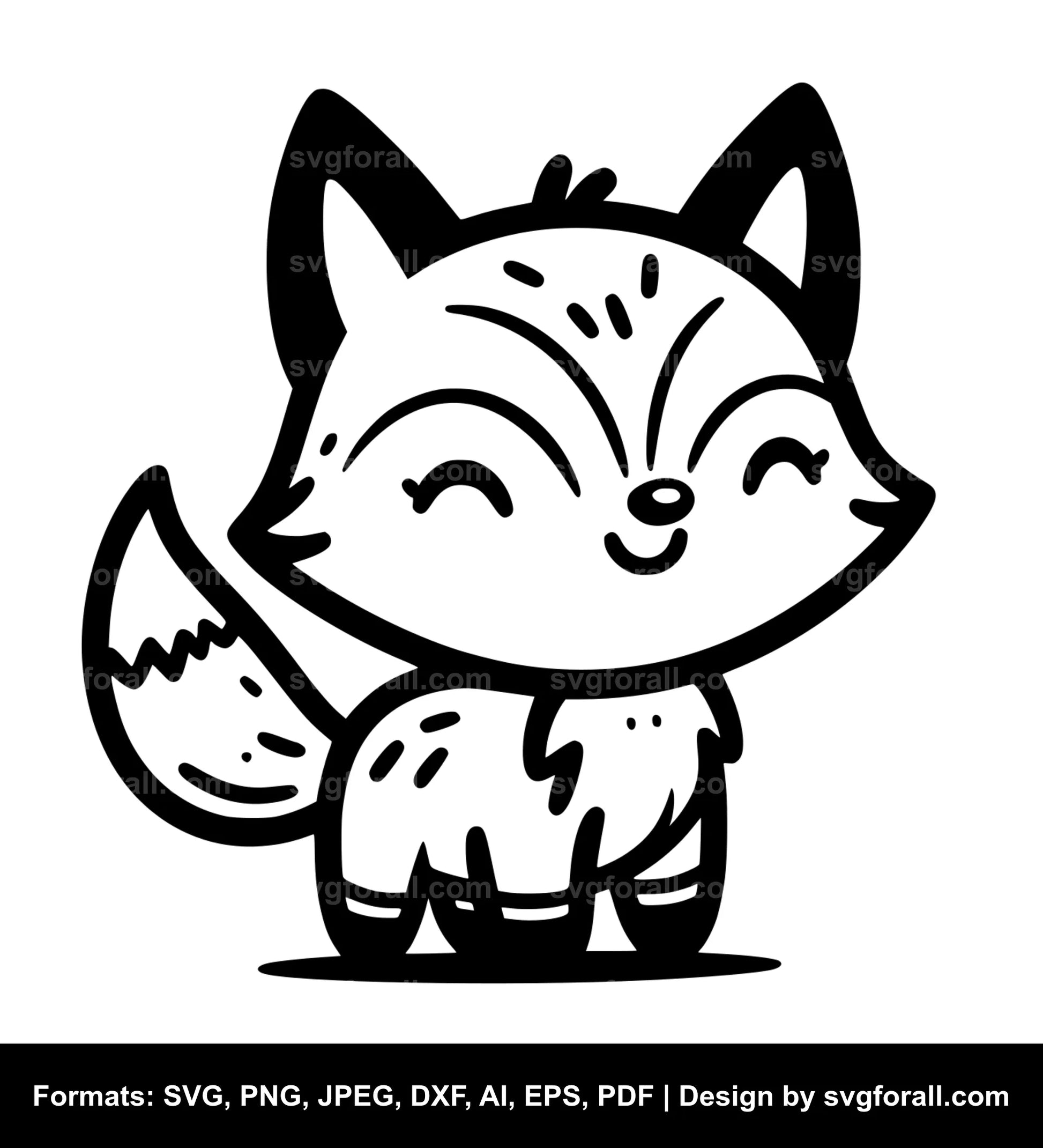 Cute Fox Black SVG