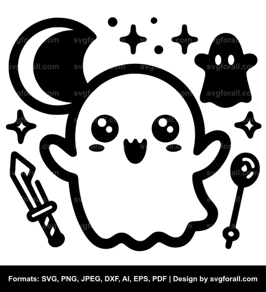 Cute Ghost Black SVG