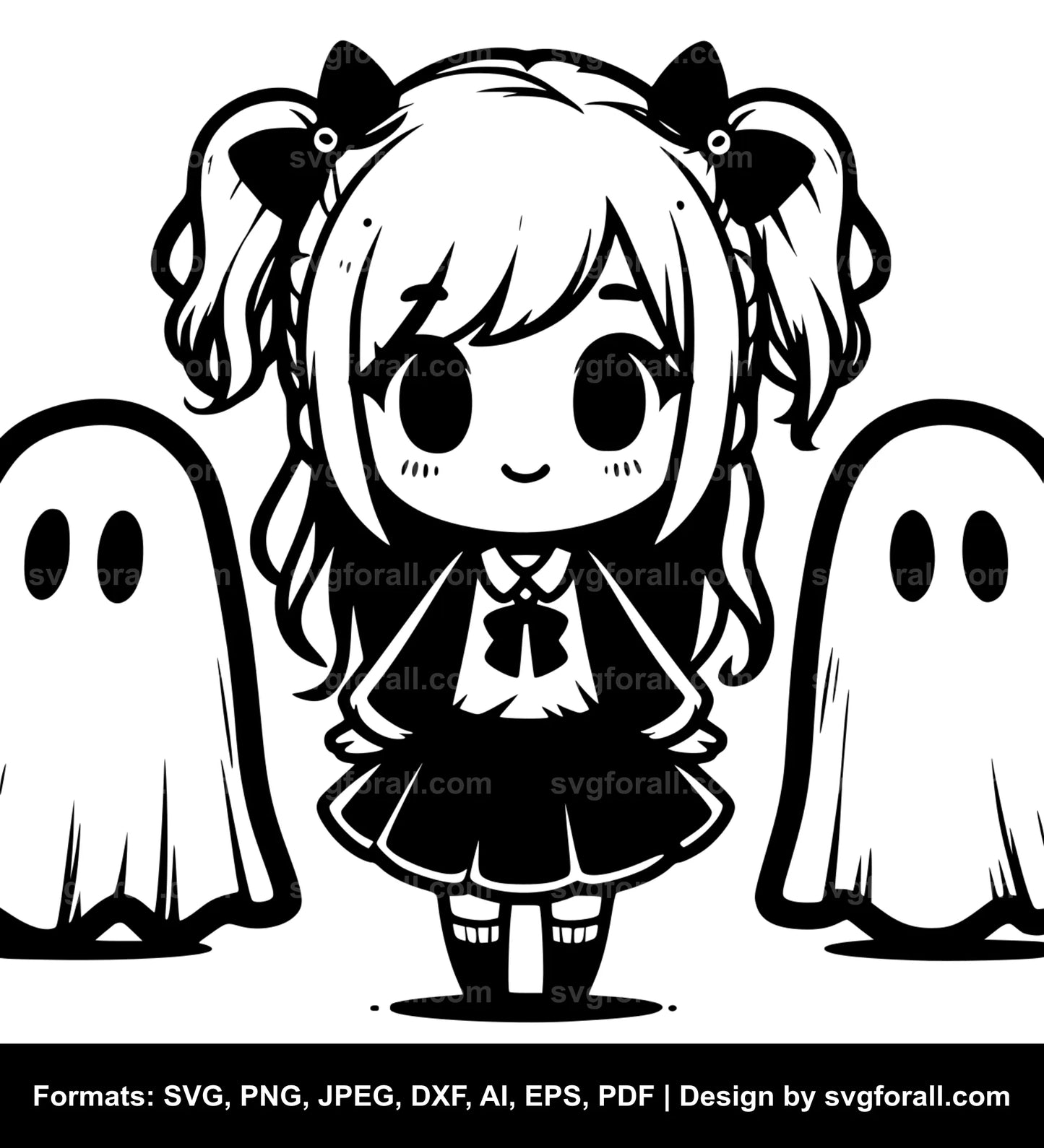 Cute Girl Ghost Black SVG