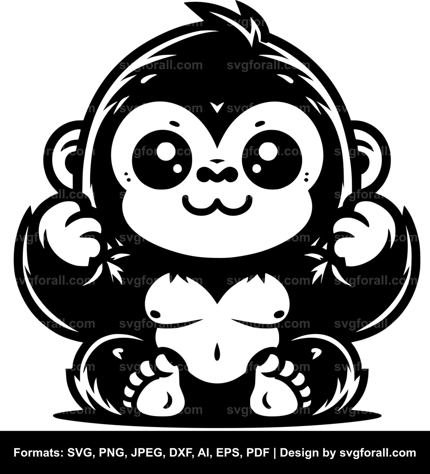 Cute Gorilla Black SVG