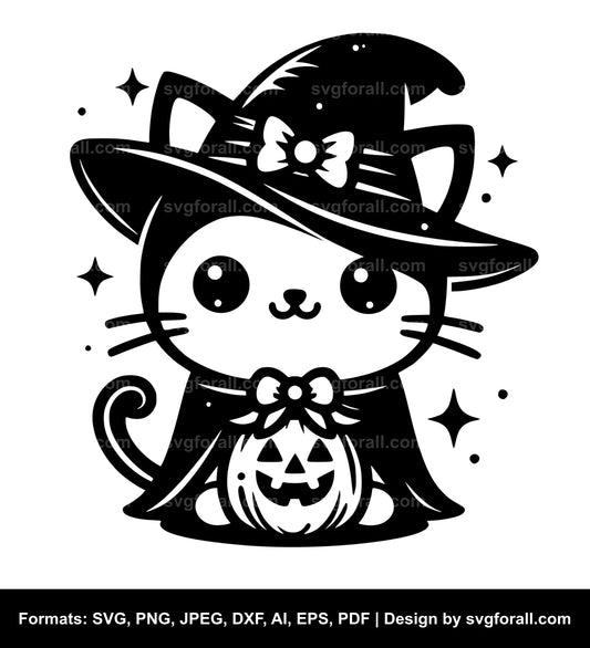 Cute Halloween Cat Black SVG