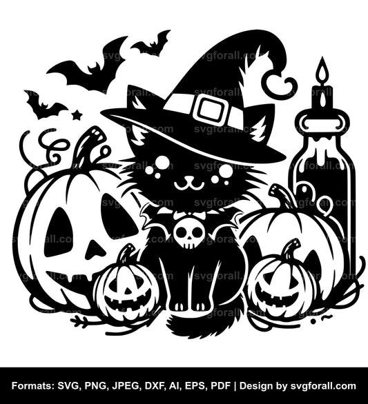 Cute Halloween Cat SVG Vector