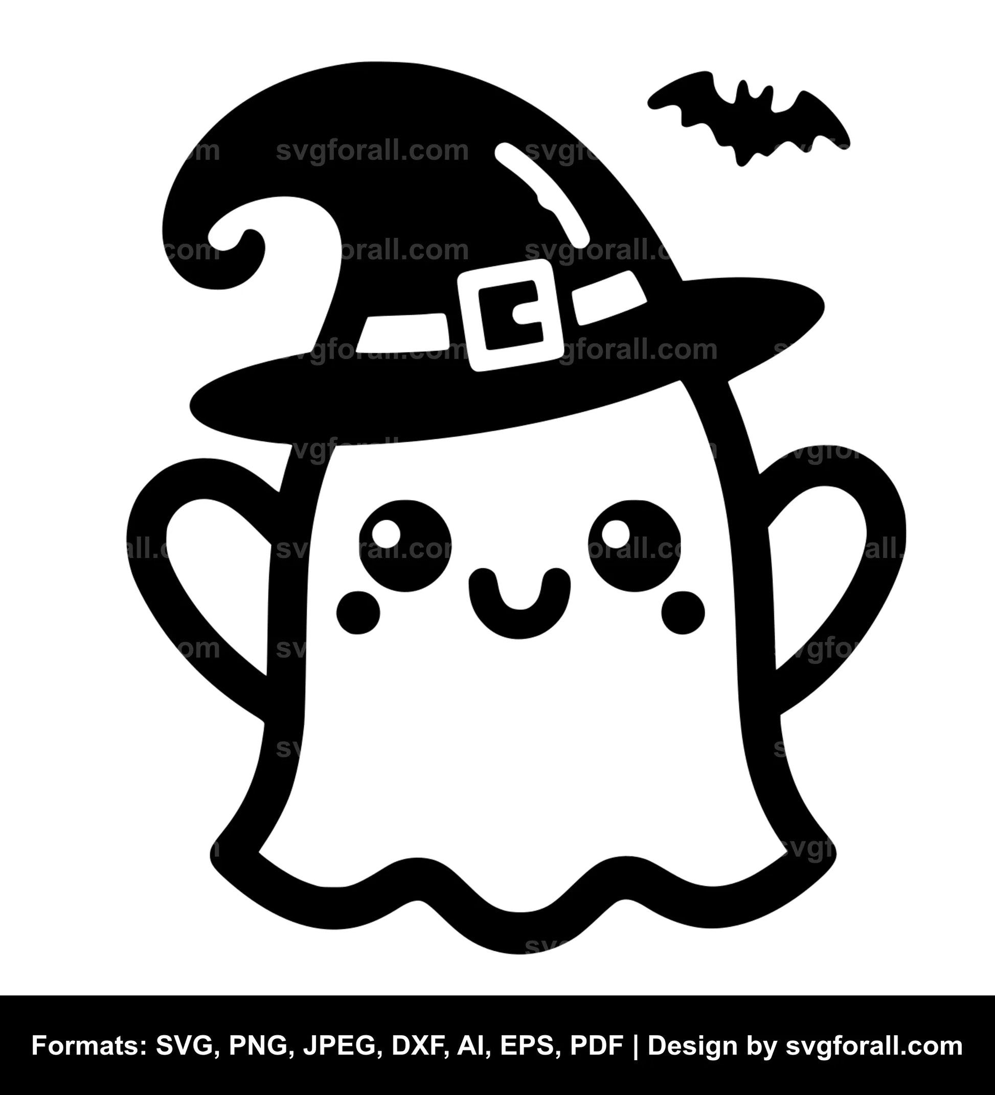 Cute Halloween Ghost Black SVG