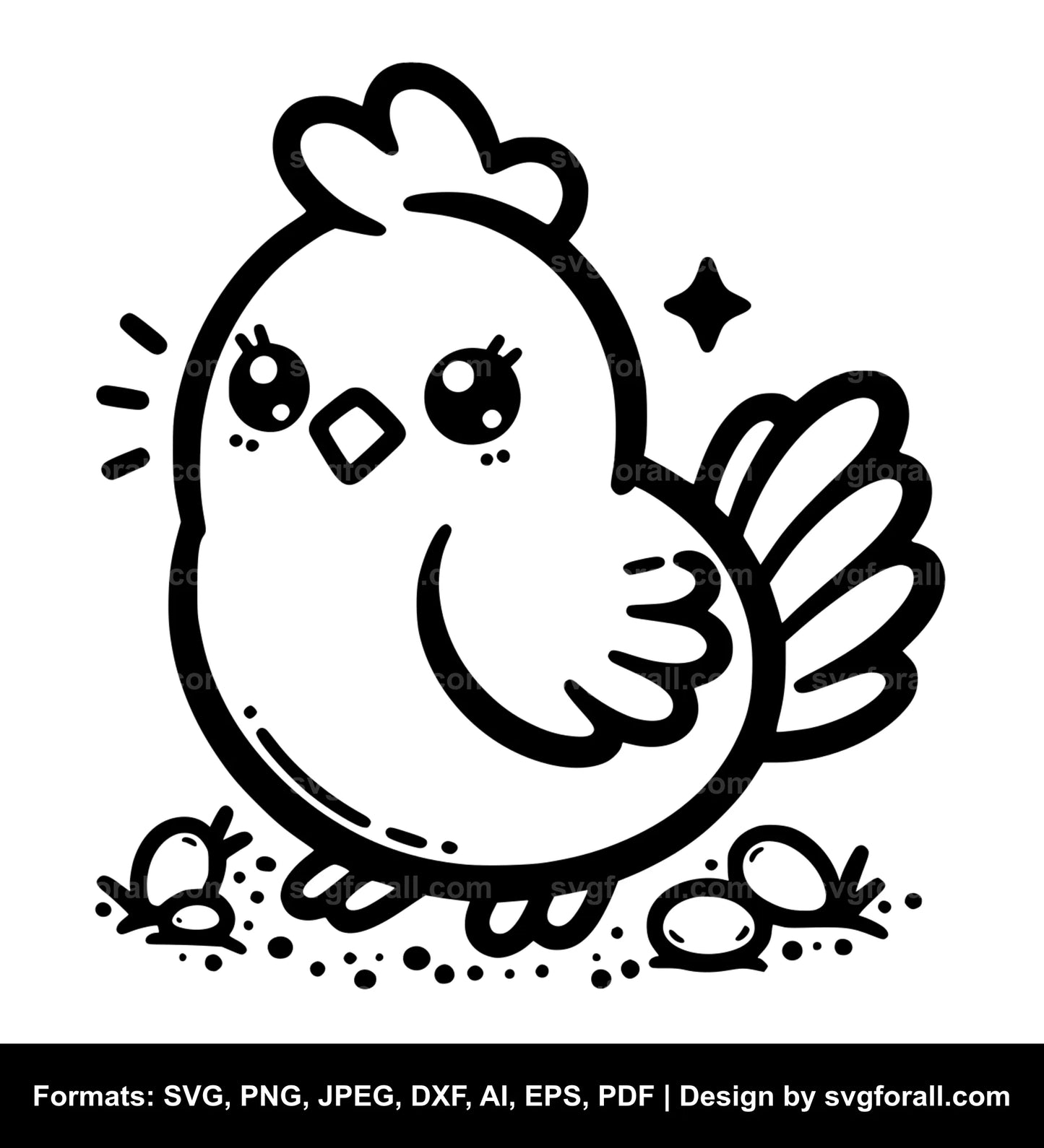 Cute Hen Black SVG