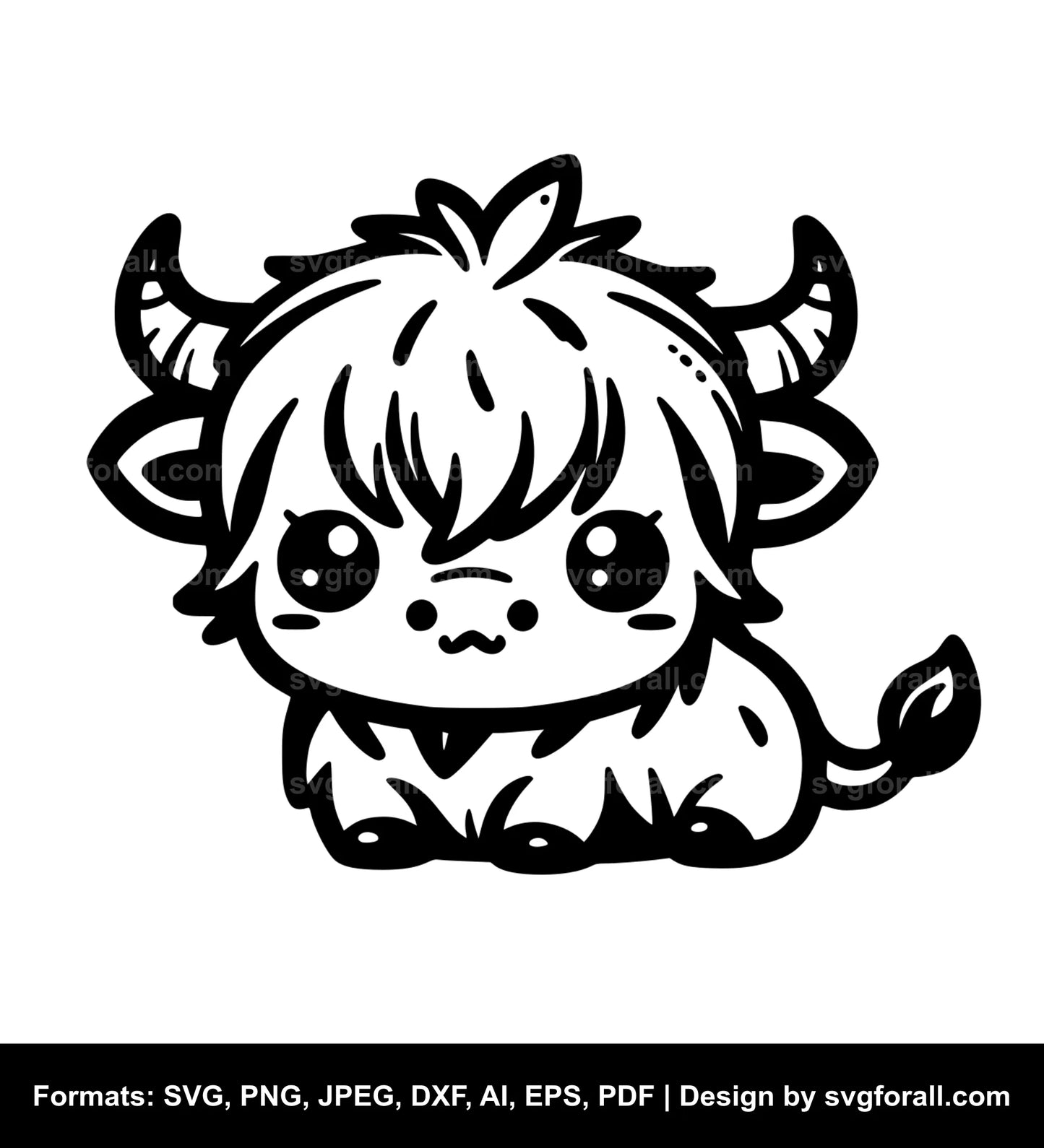 Cute Highland Cow Black SVG