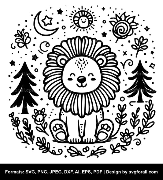 Cute Lion Black SVG