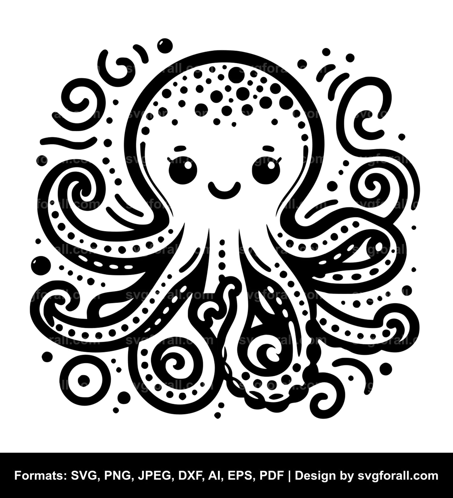 Cute Octopus Black SVG