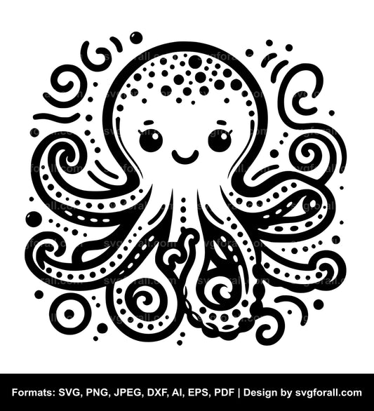 Cute Octopus Black SVG