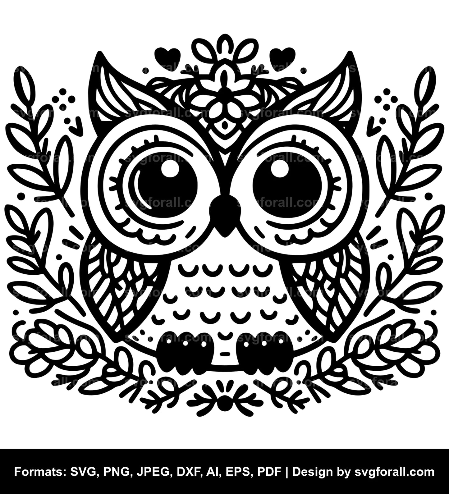 Cute Owl Black SVG