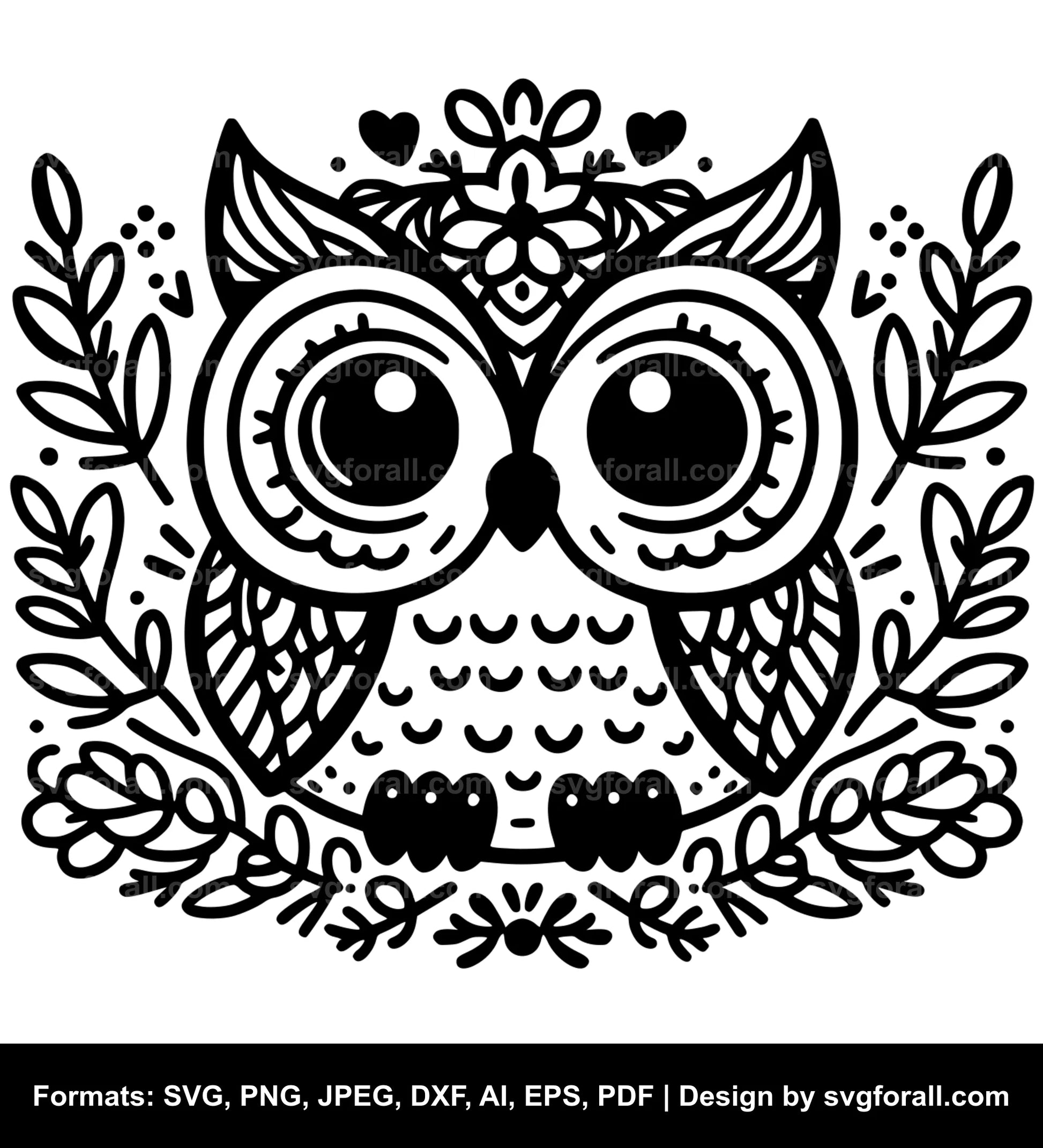 Cute Owl Black SVG