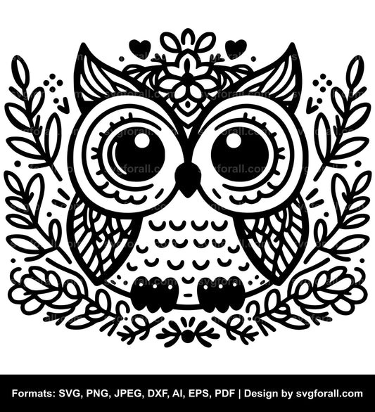 Cute Owl Black SVG