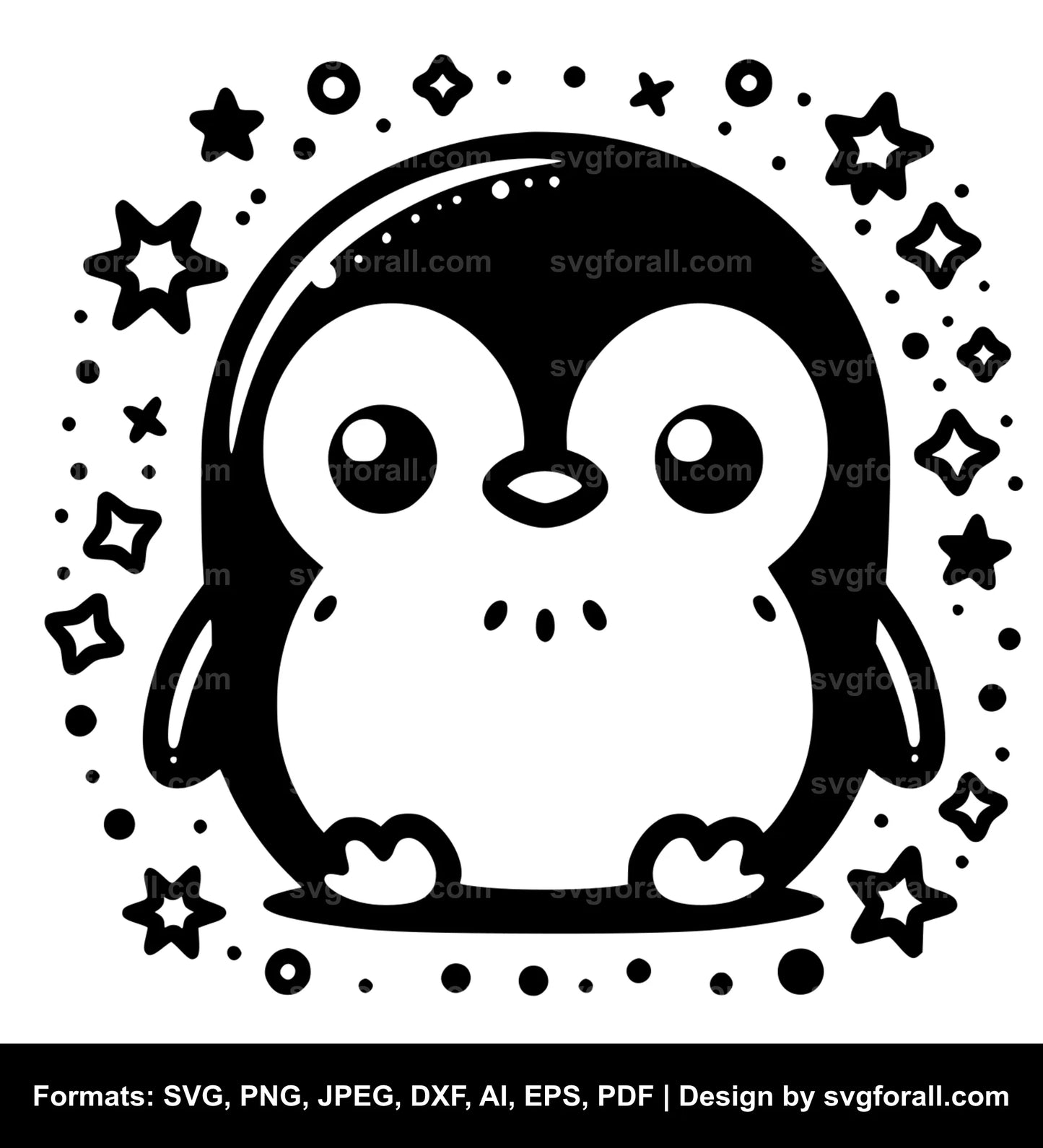 Cute Penguin Black SVG