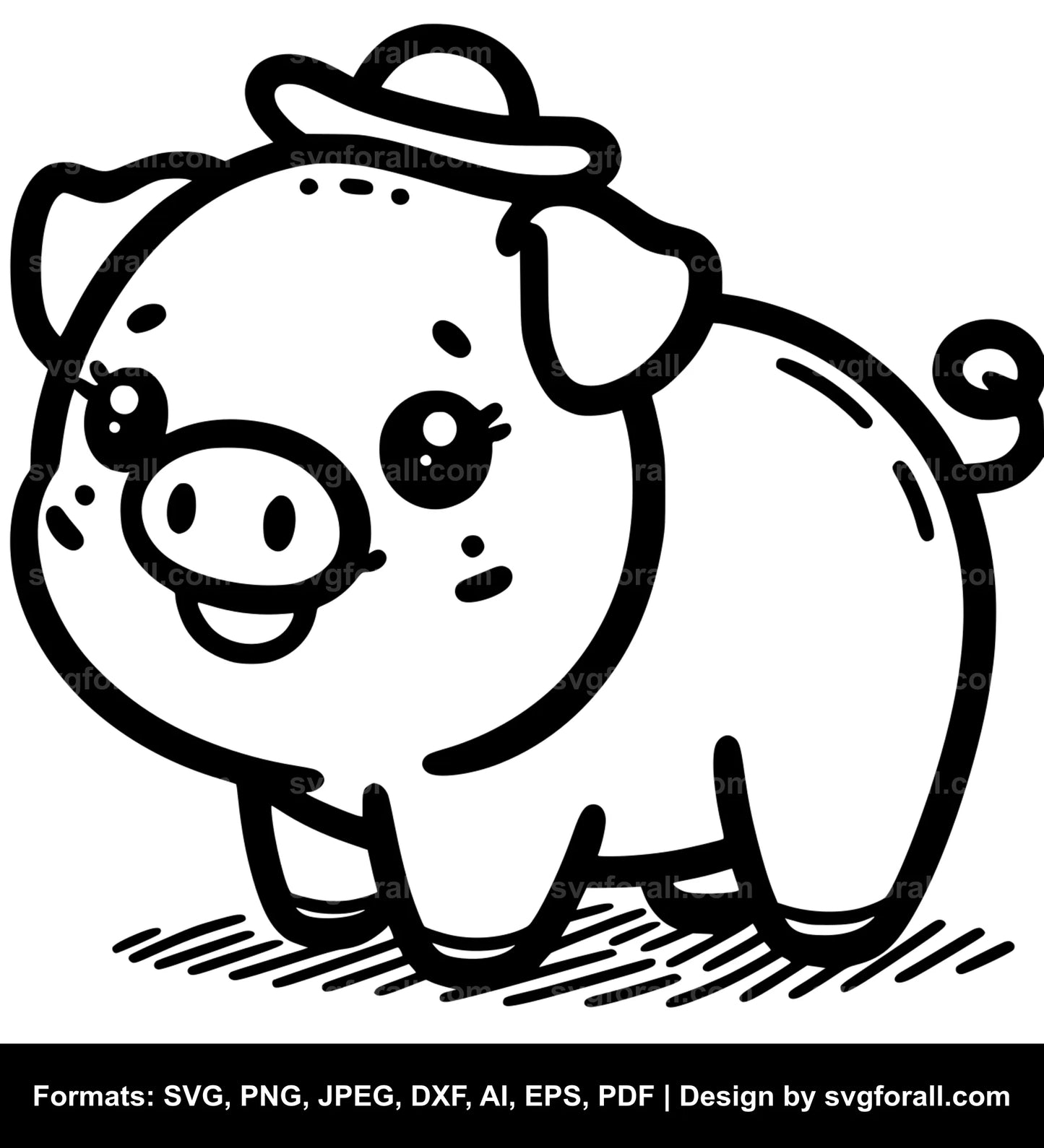 Cute Pig Black SVG