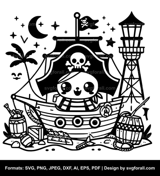 Cute Pirate Ship Black SVG